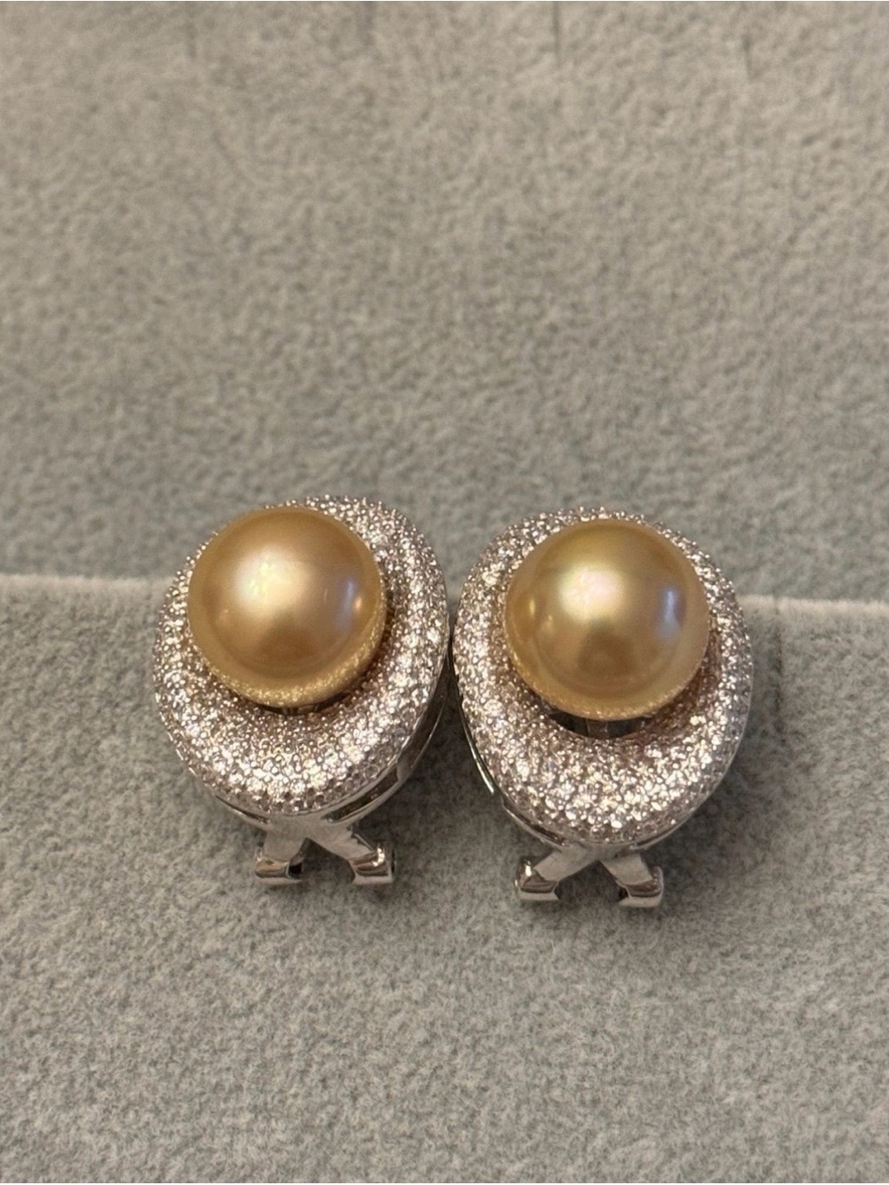 Cultured Golden South Sea Pearl earrings (12mm) in 925 silver